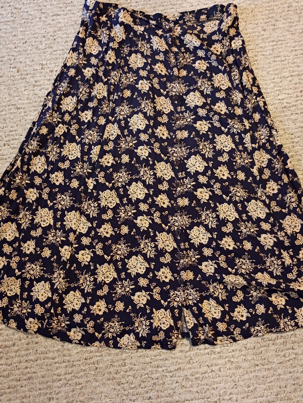 Impressions Navy Floral A-Line Skirt with Cream Blooms